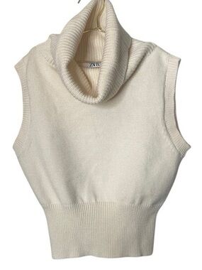 Zara Cream Sleeveless Cowl Neck Sweater Vest